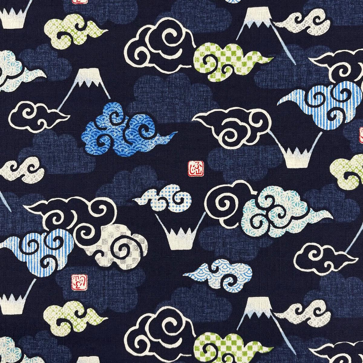 Mt Fuji and Clouds Cotton Dobby - Navy YGA-89040-2