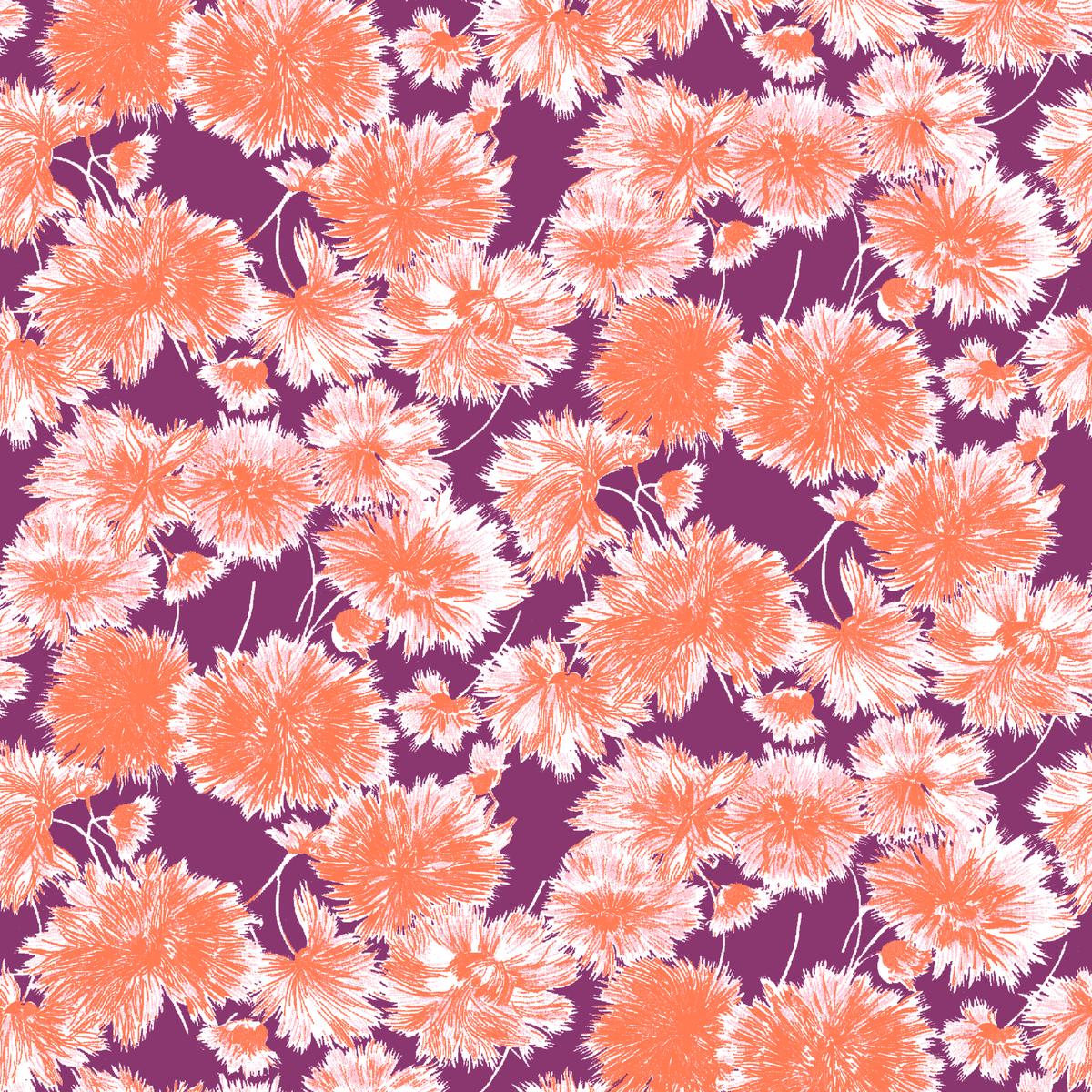 Sprout Parade, Coral Purple Fabric