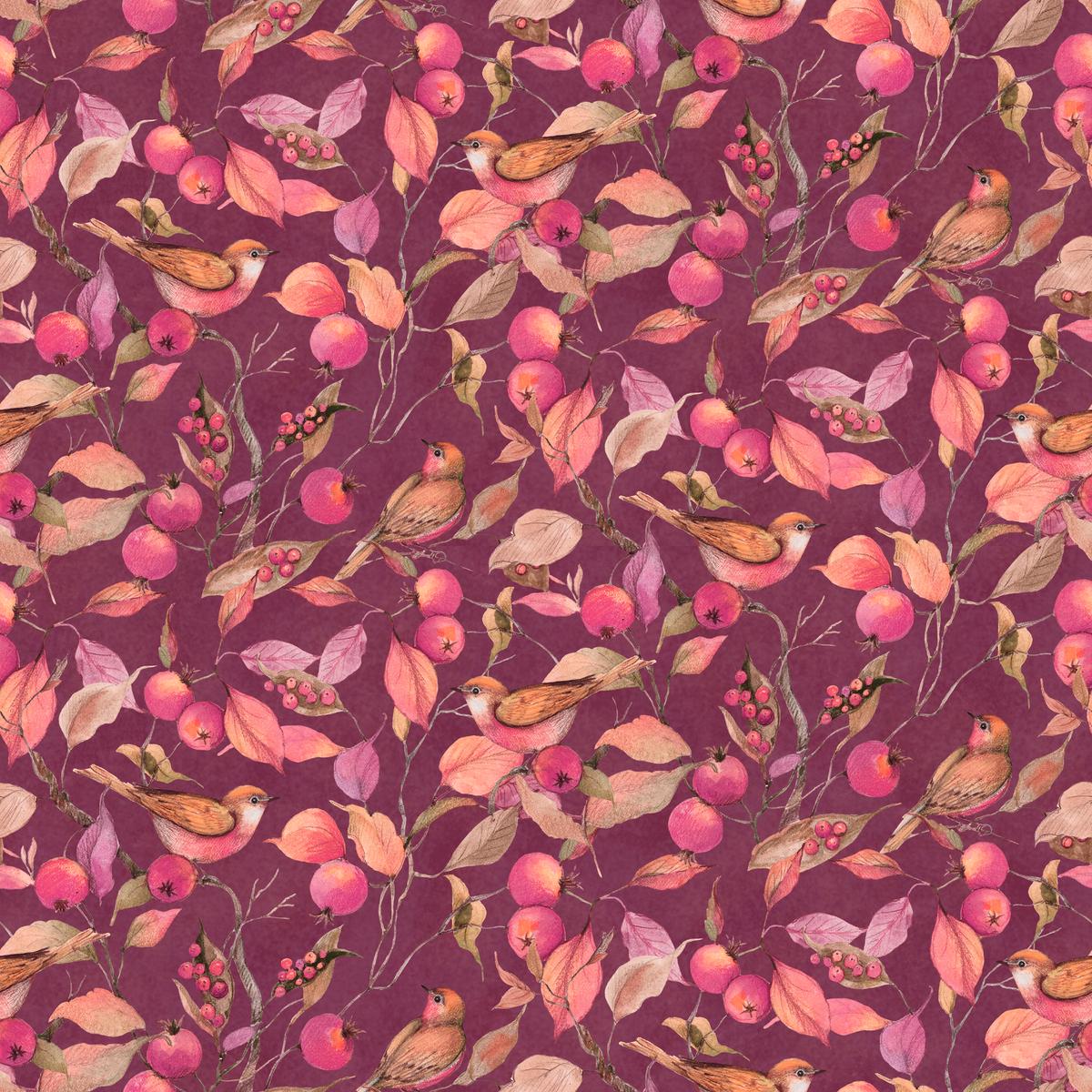 Susan Winget Autumn Berries & Birds on Plum Fabric