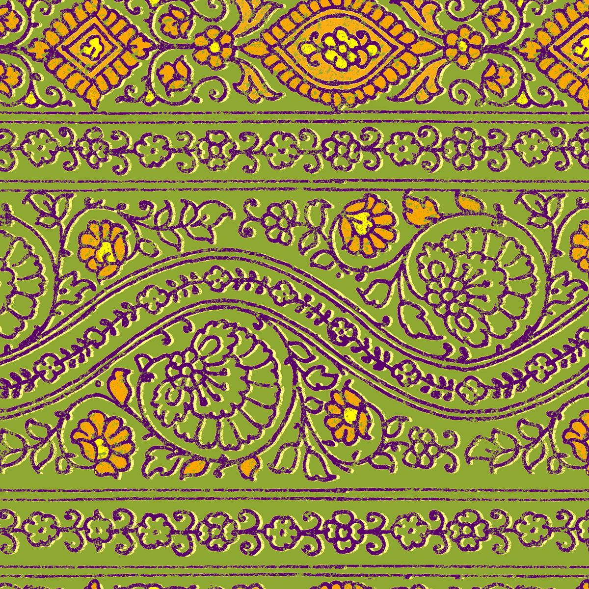 Bohemian Paisley on Olive Green Fabric