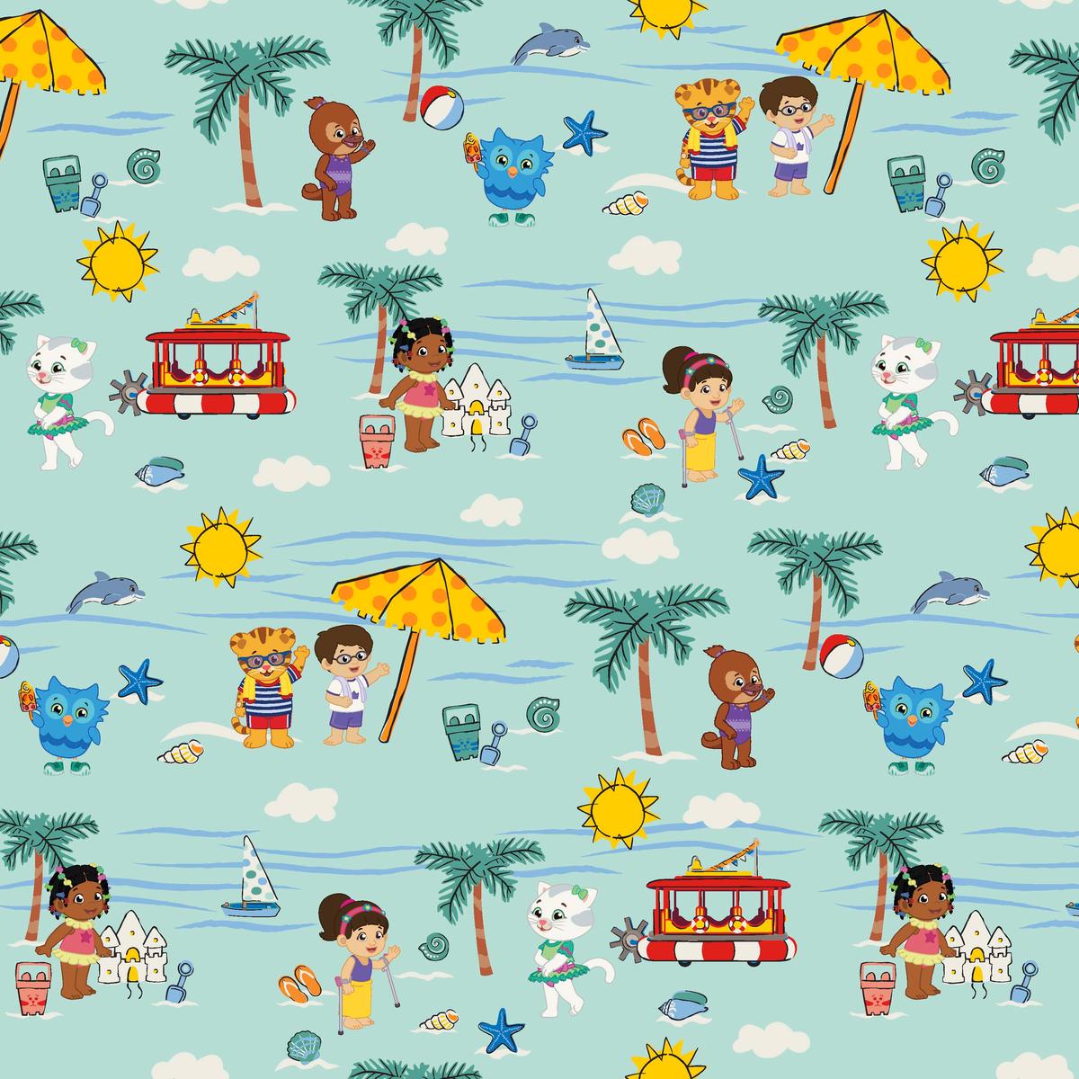 Daniel Tiger Beach Day Party on Aqua Fabric