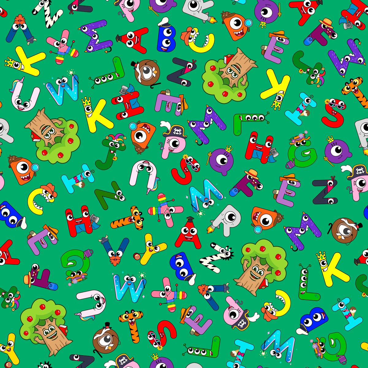 English Tree Spelling Costumes Letters on Green Fabric