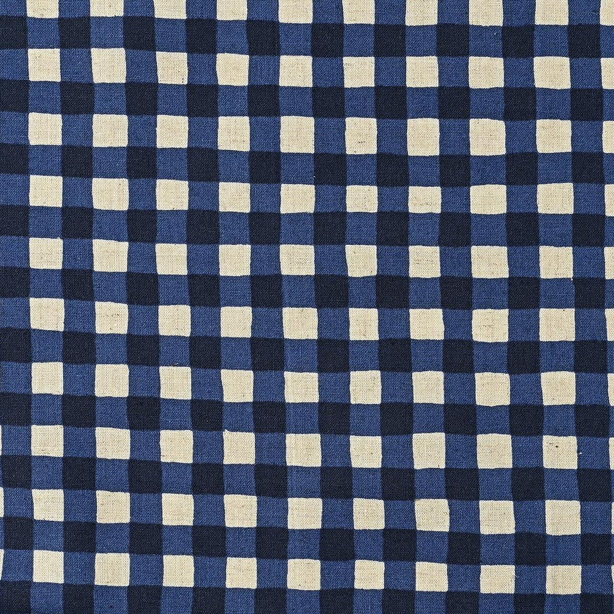 Gin-gam Check Linen Cotton Sheeting - Blue TC-1048-1