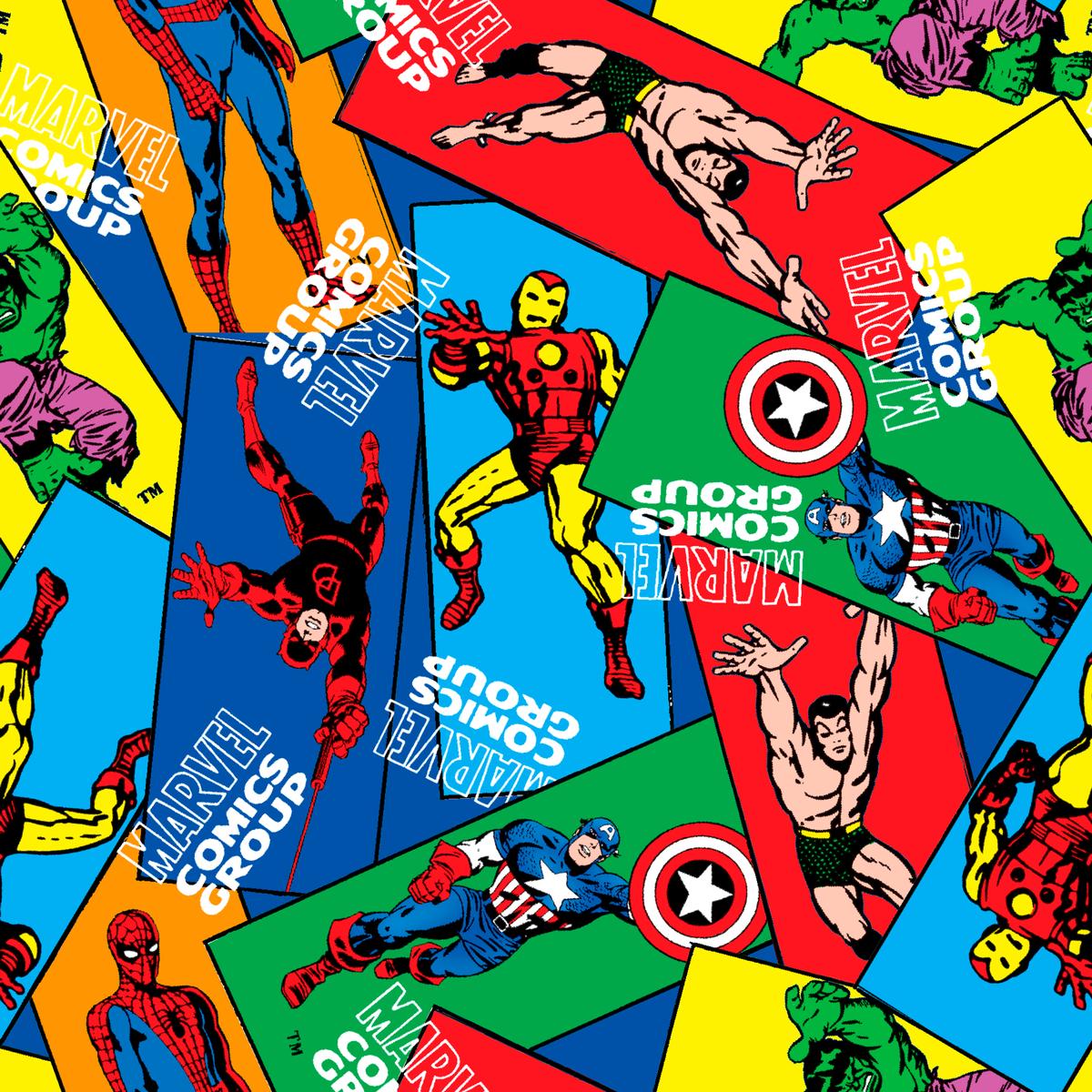 Marvel Retro Comics Heroes Collage Fabric