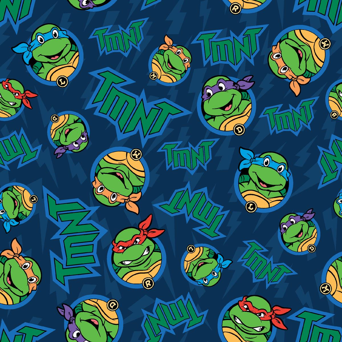 Nickelodeon TMNT Blue Faces & Bold Logo Fabric