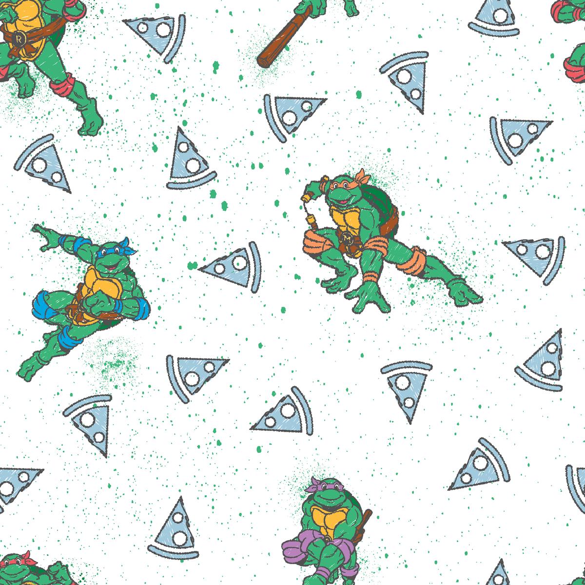 Nickelodeon TMNT Green Splatters & Pizza Fabric