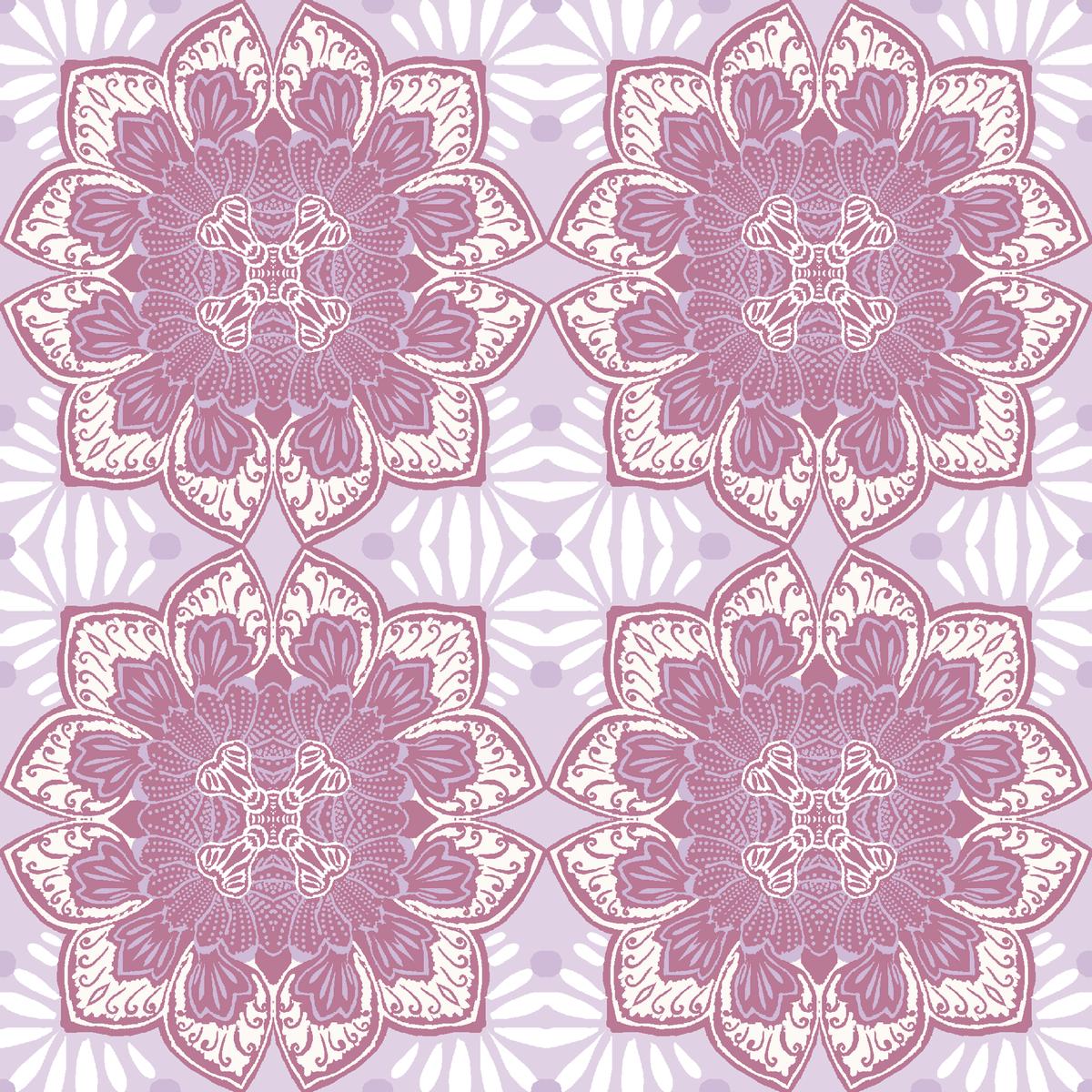 Retro Floral Tile on Purple & White Fabric