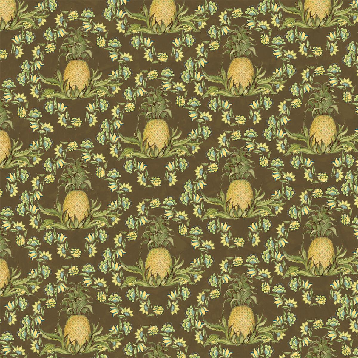 Vintage Pineapple Floral on Brown Fabric