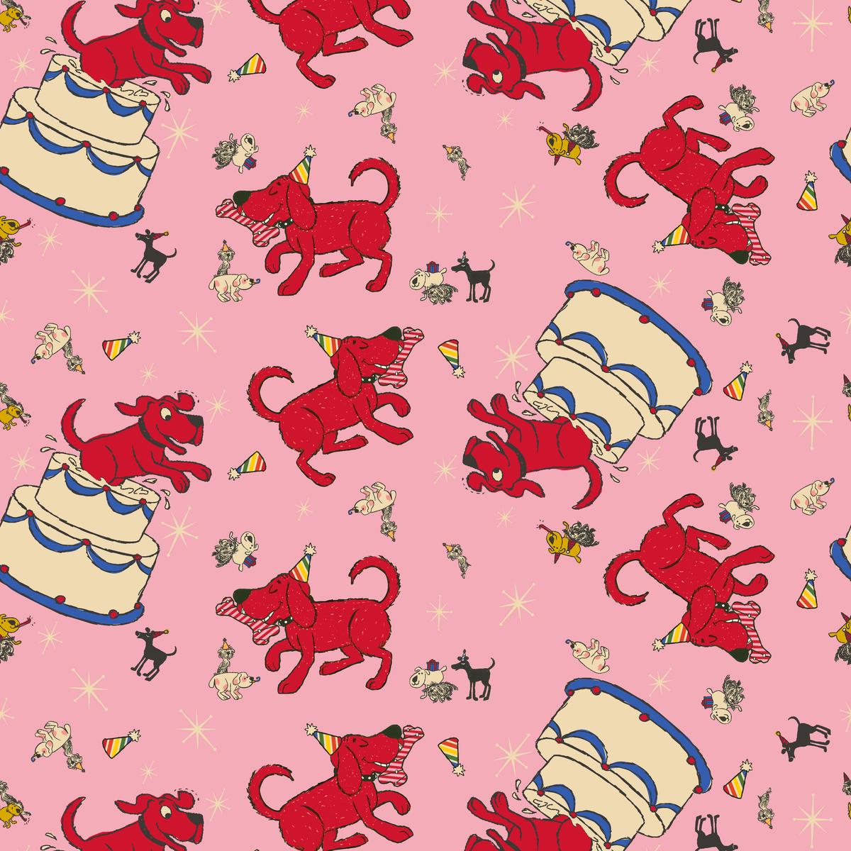 Clifford Party Animals on Pink Fabric