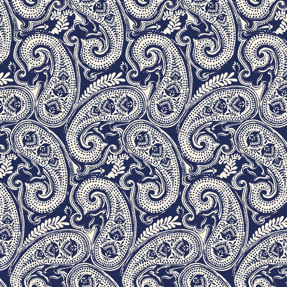 Coastal Whirl - Navy Paisley Fabric