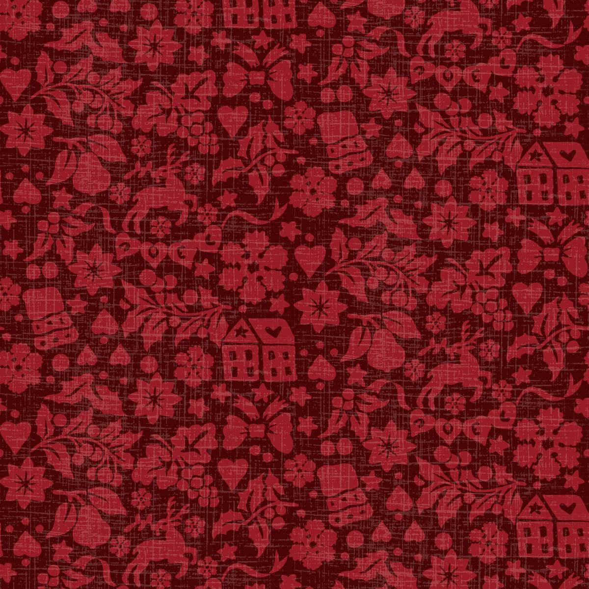 Cozy Tidings on Red Fabric