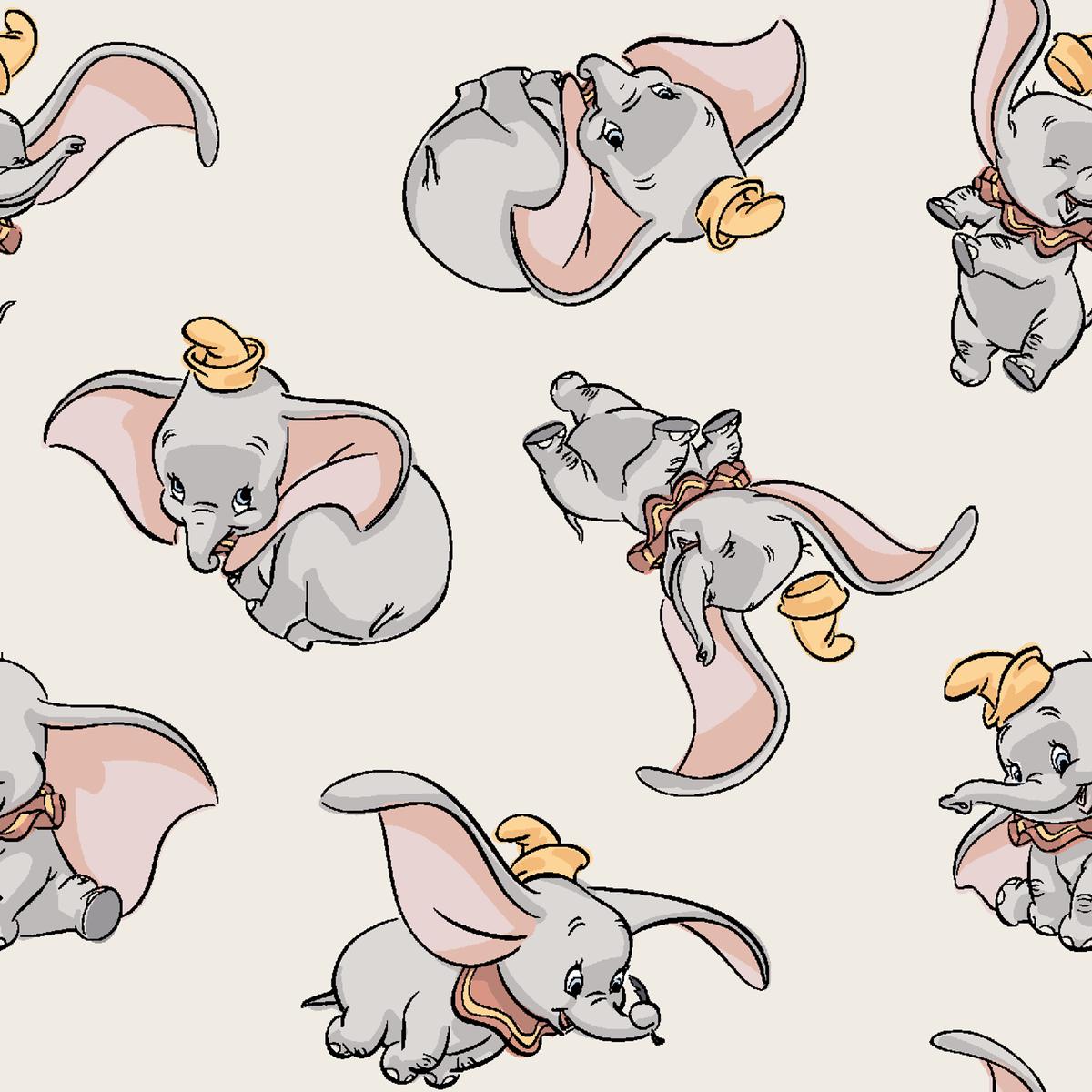 Disney Dumbo Flying Elephants on Light Beige Fabric