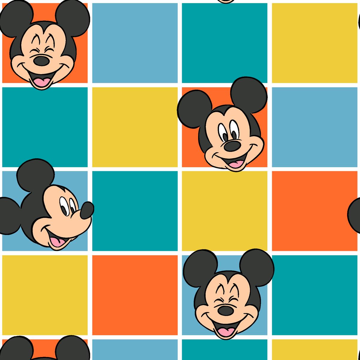 Disney Mickey Mouse Colorful Retro Grid Fabric