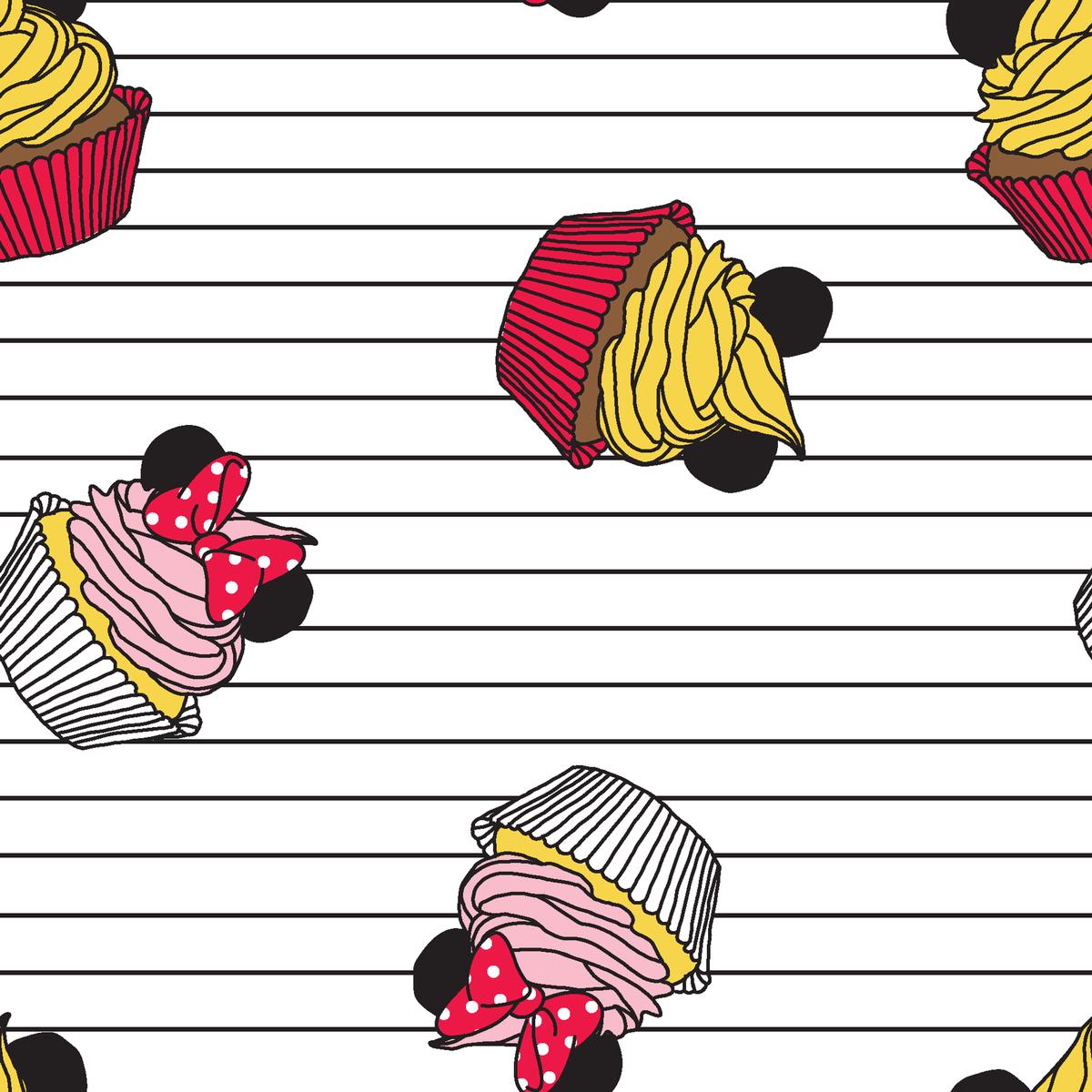 Disney Mickey Mouse Cupcakes & Stripes Fabric