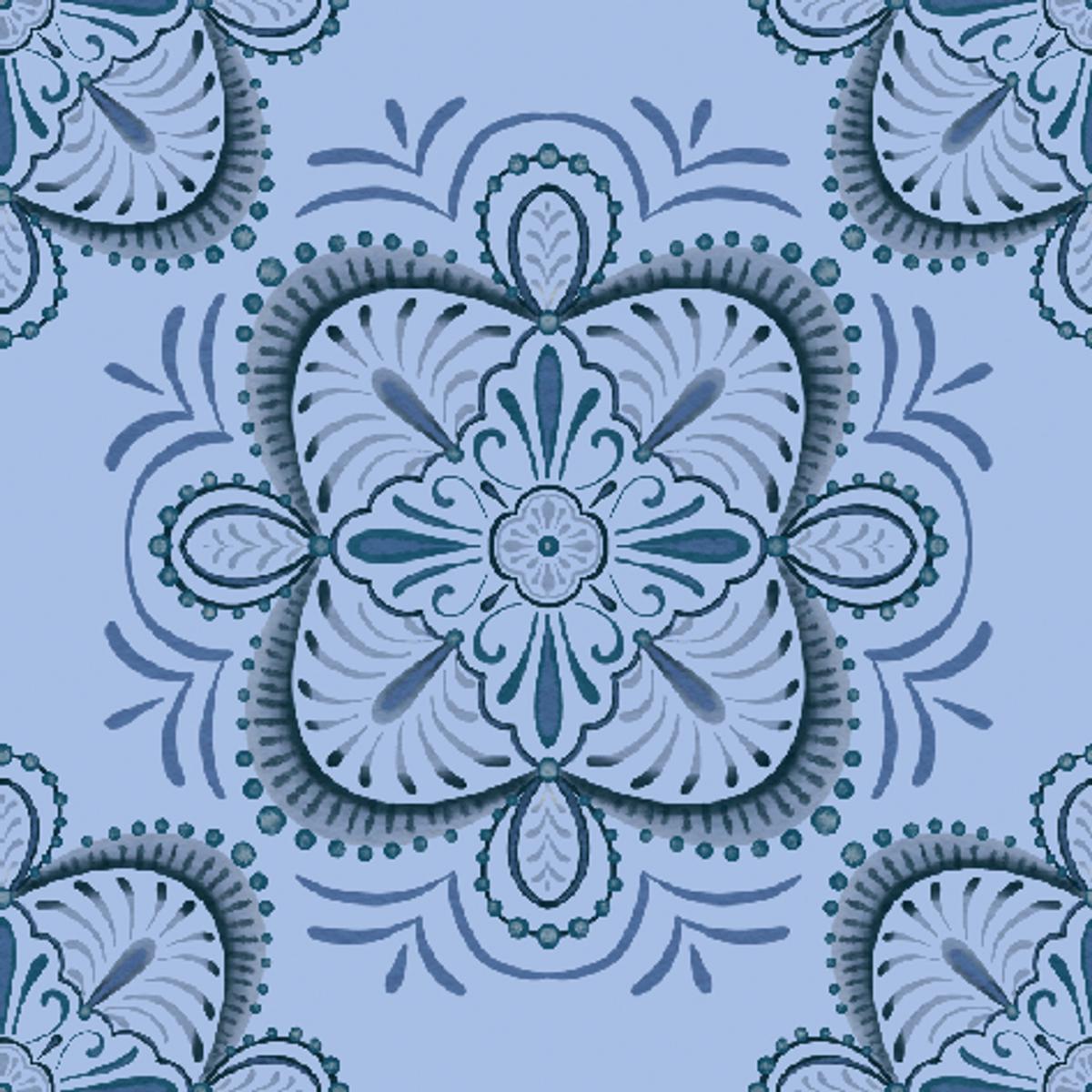 Elegant Blue Floral Mandala Fabric by Nicole Tamarin Fabric