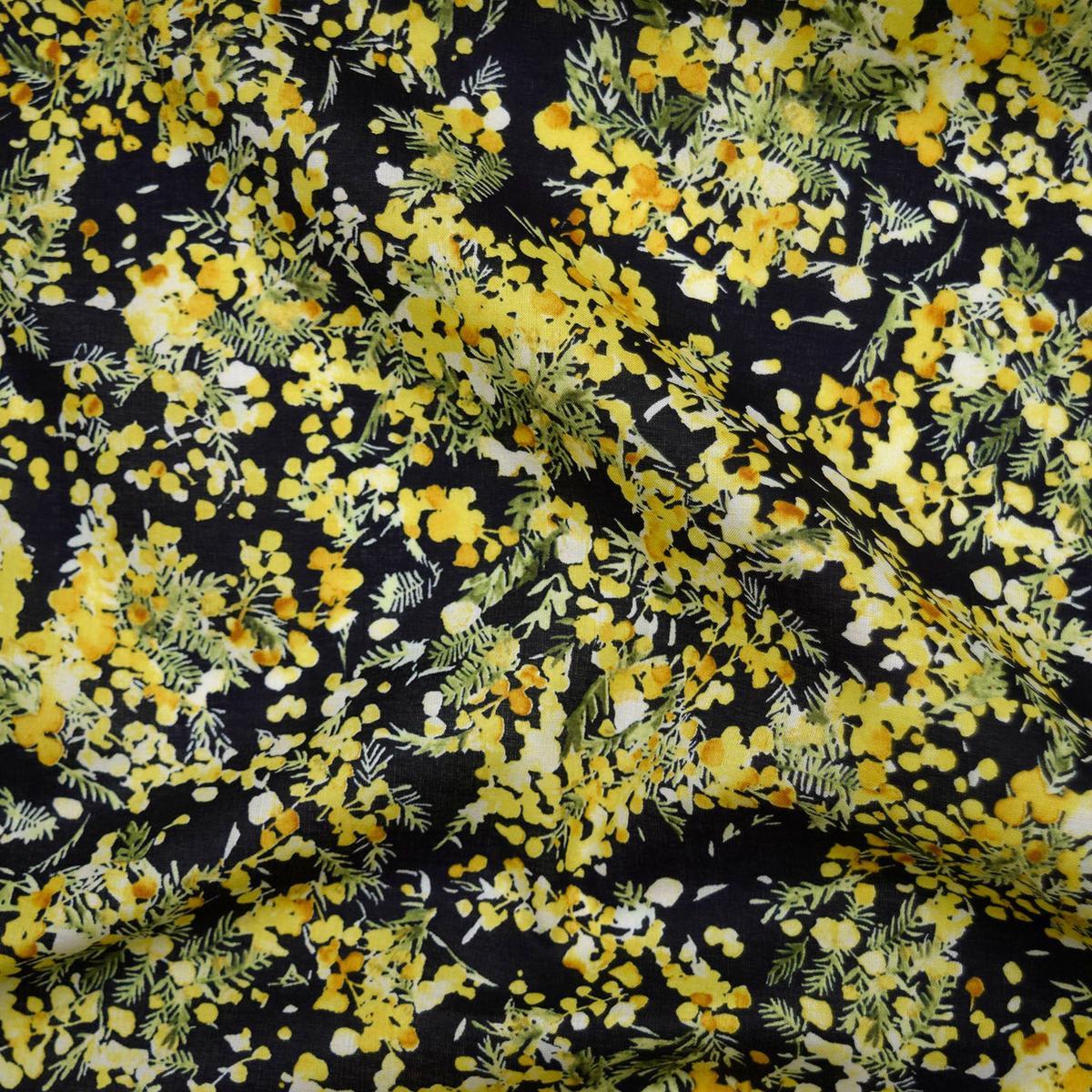 Flownny Mimosa Cotton Lawn - Black NFA-1030-32
