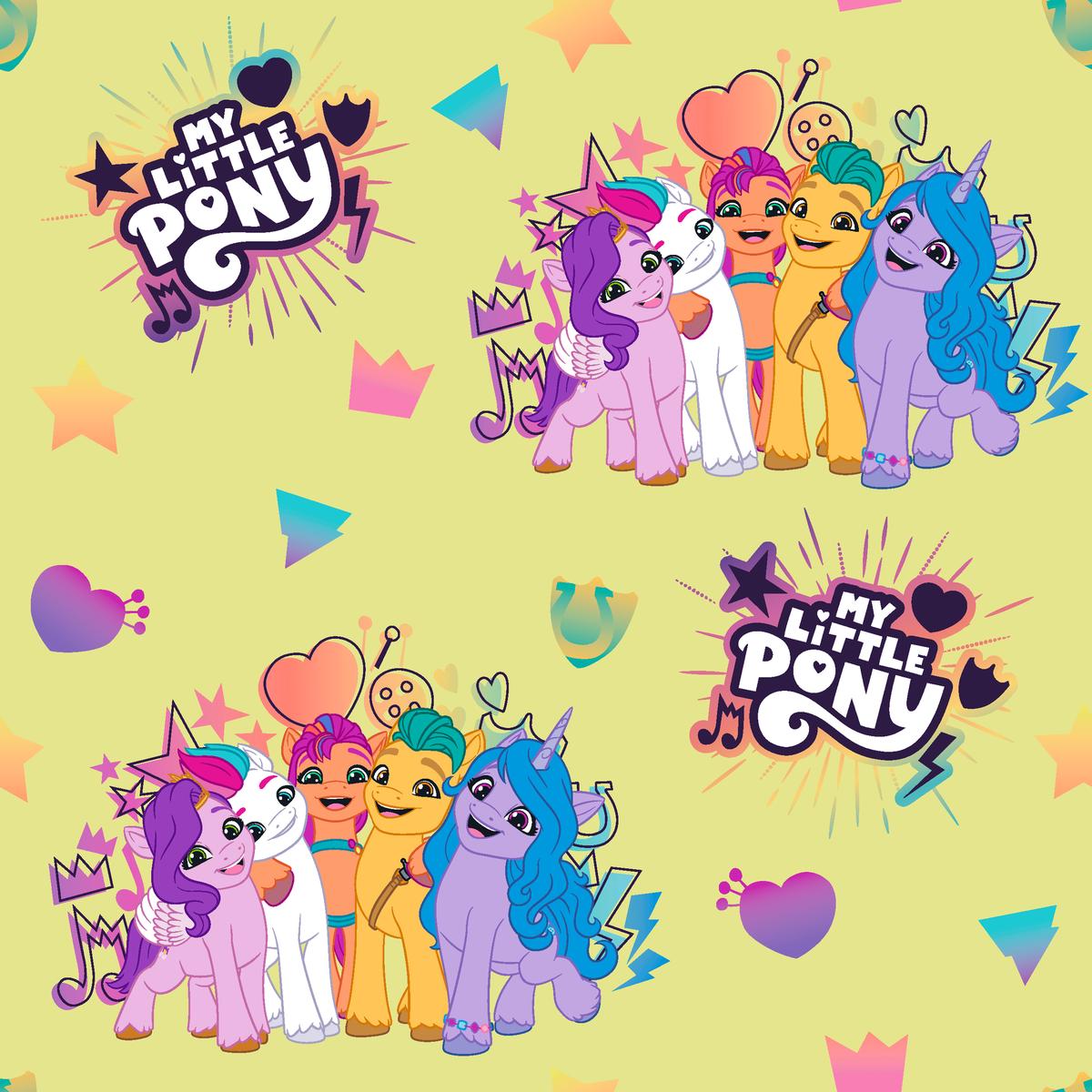 Hasbro My Little Pony Poses on Yellow Background Fabric