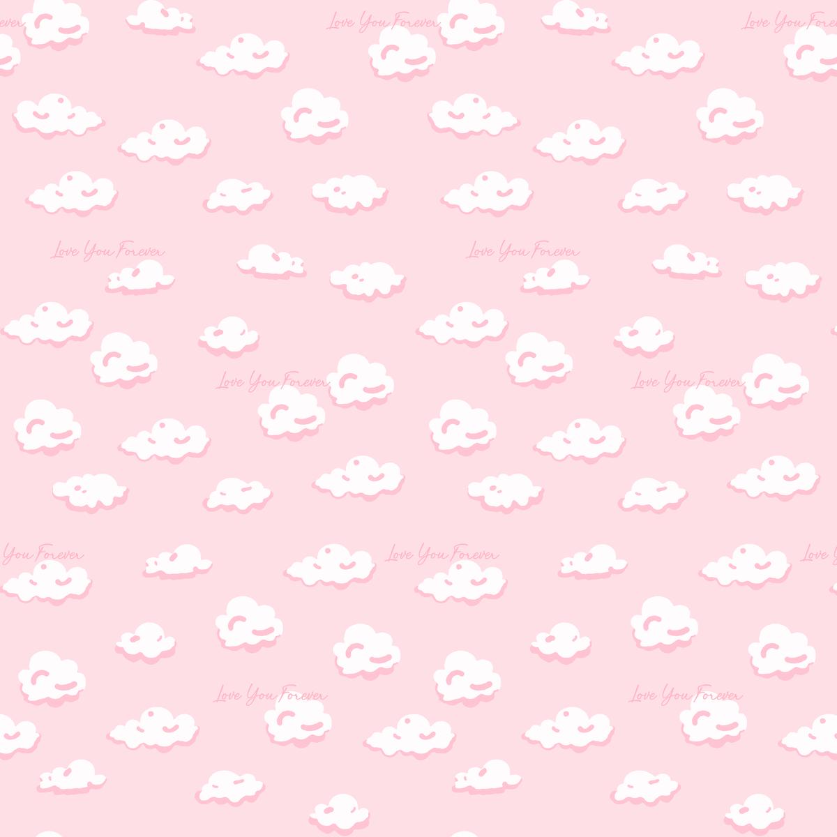 Love You Forever Clouds on Pink Fabric
