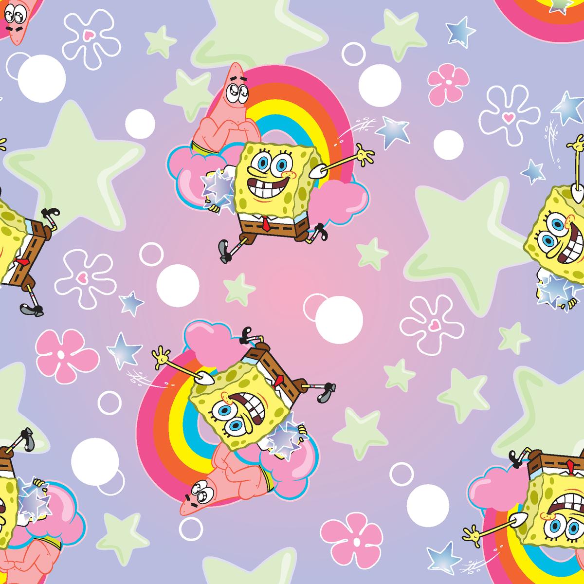 Nickelodeon SpongeBob Pastel Stars and Rainbows Fabric