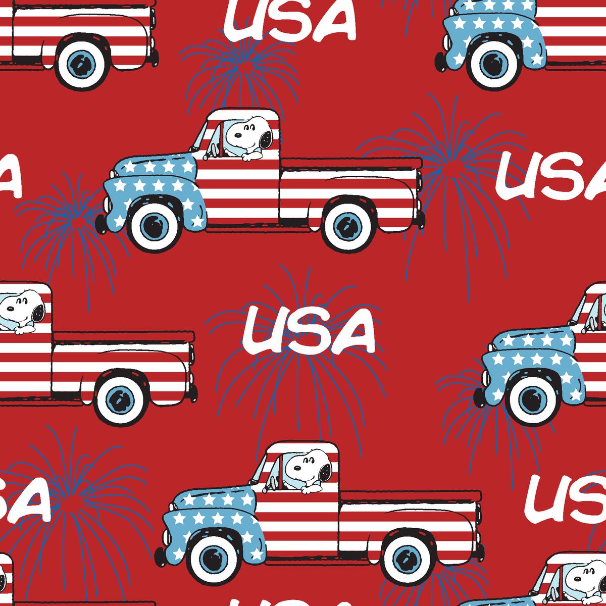 Peanuts Snoopy Patriotic Truck USA Flag Fabric