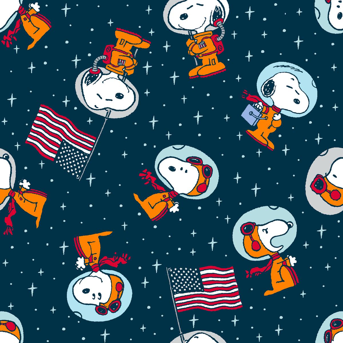 Peanuts Snoopy Space Astronaut USA Flag Fabric