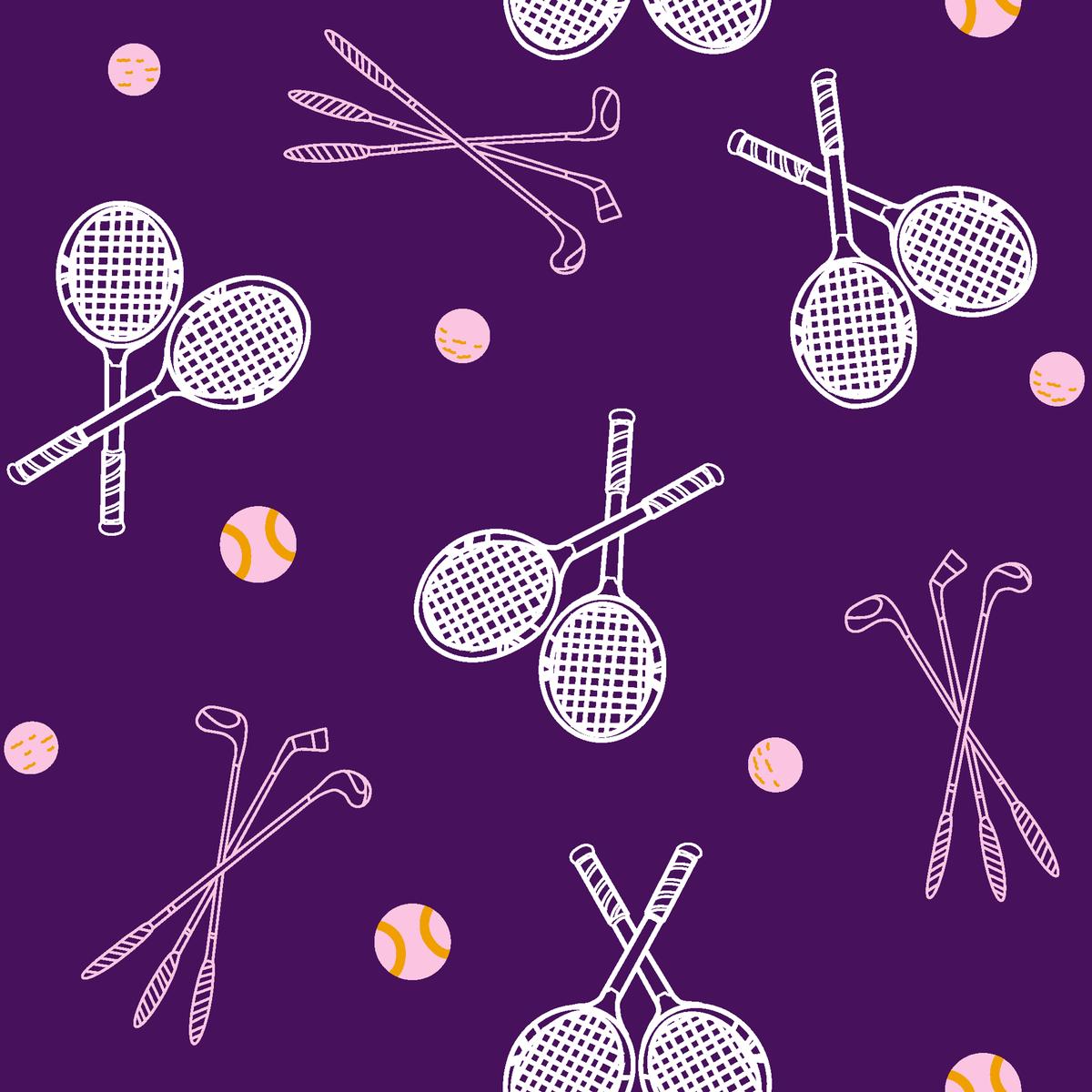 Rackets & Clubs on Purple Fabric