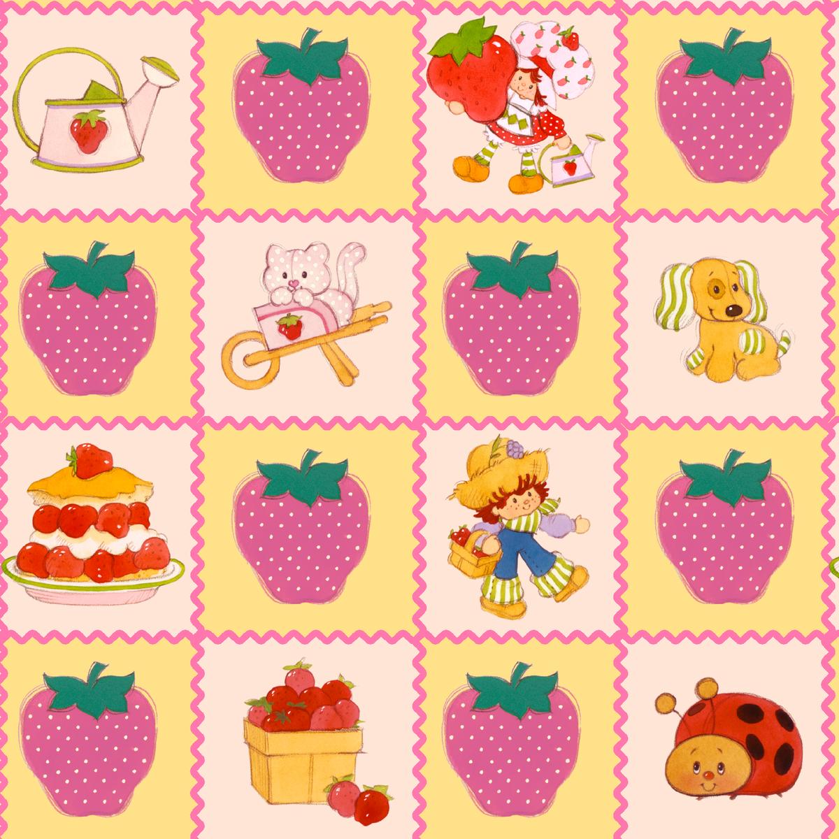 Strawberry Shortcake Patchwork on Yellow Fabric