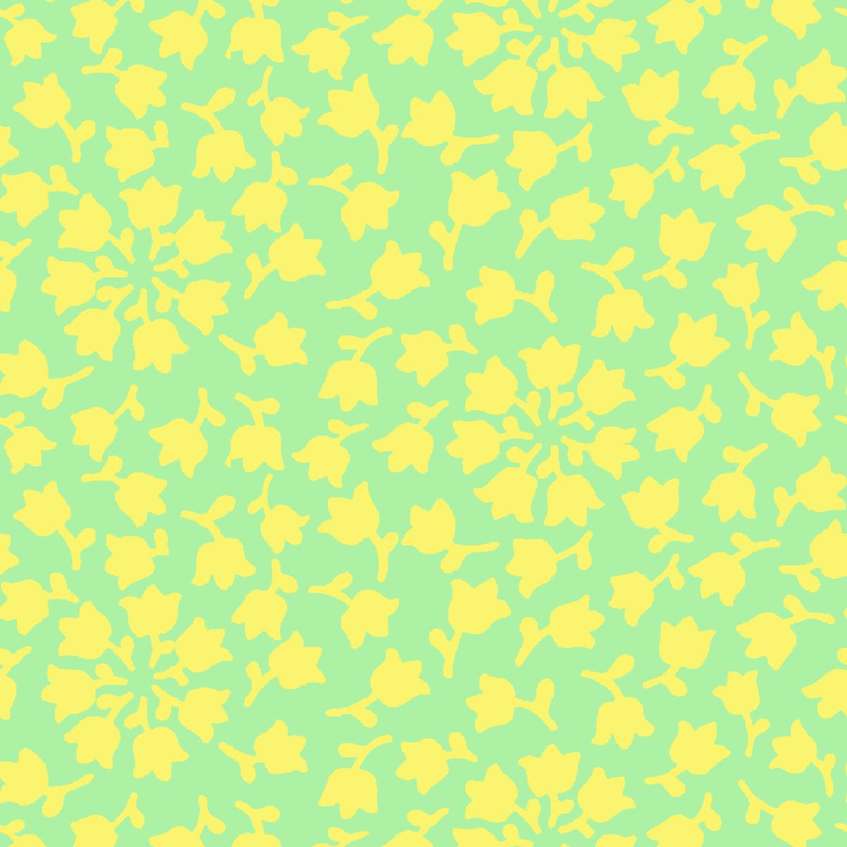 Bell Flowers on Green & Yellow Fabric