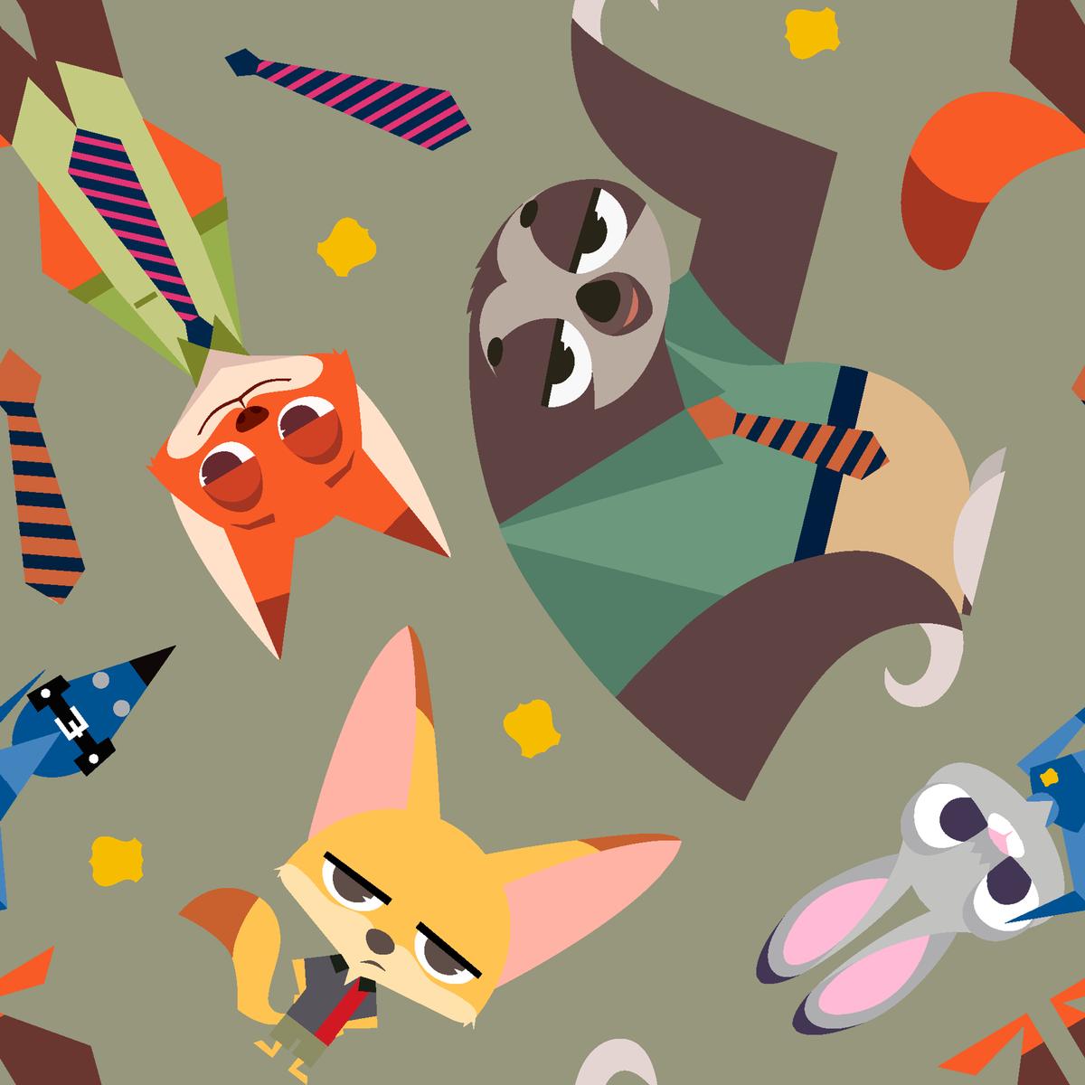 Disney Zootopia Character Toss on Green Fabric
