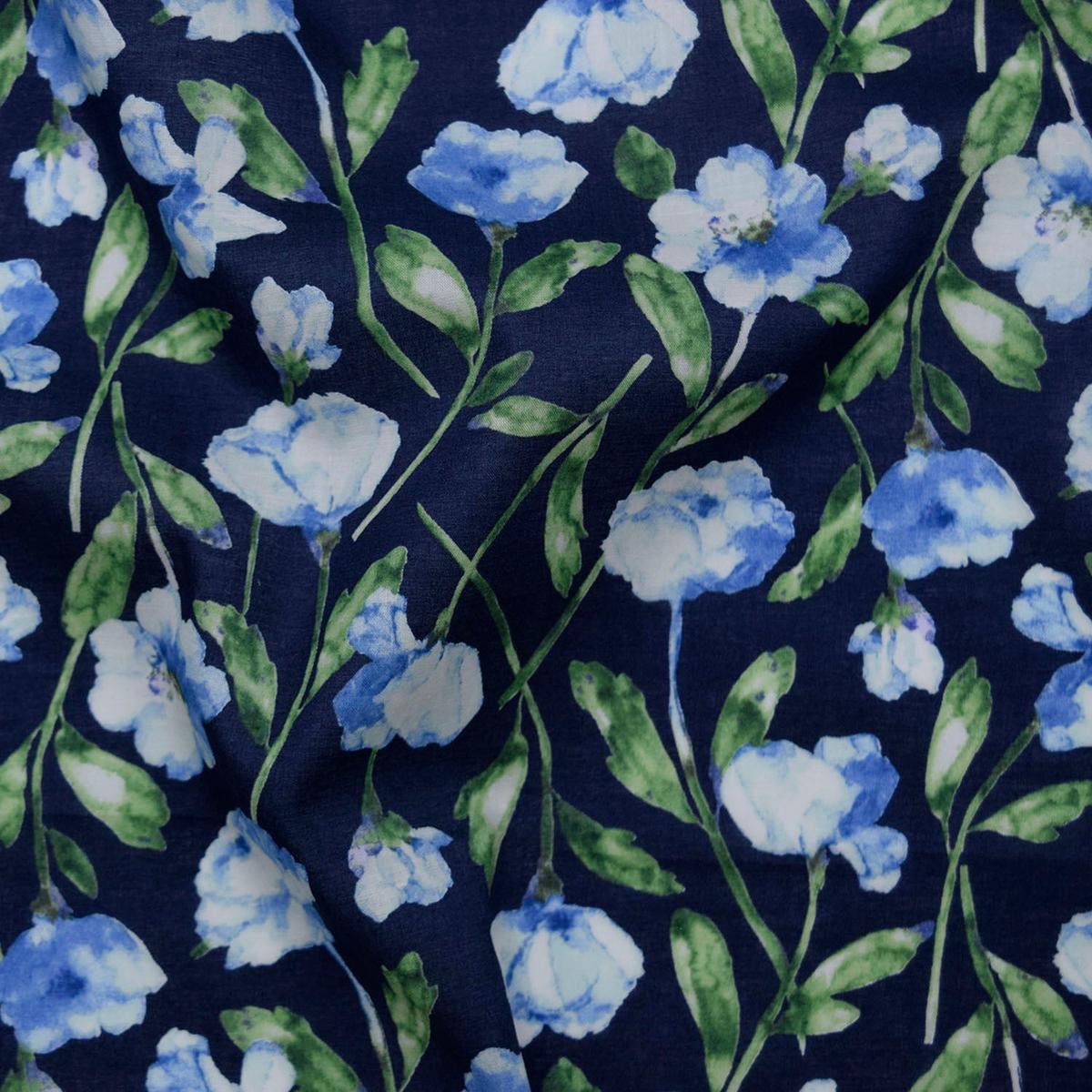 Flownny Watercolor Peony Cotton Lawn - Navy NFA-1050-51