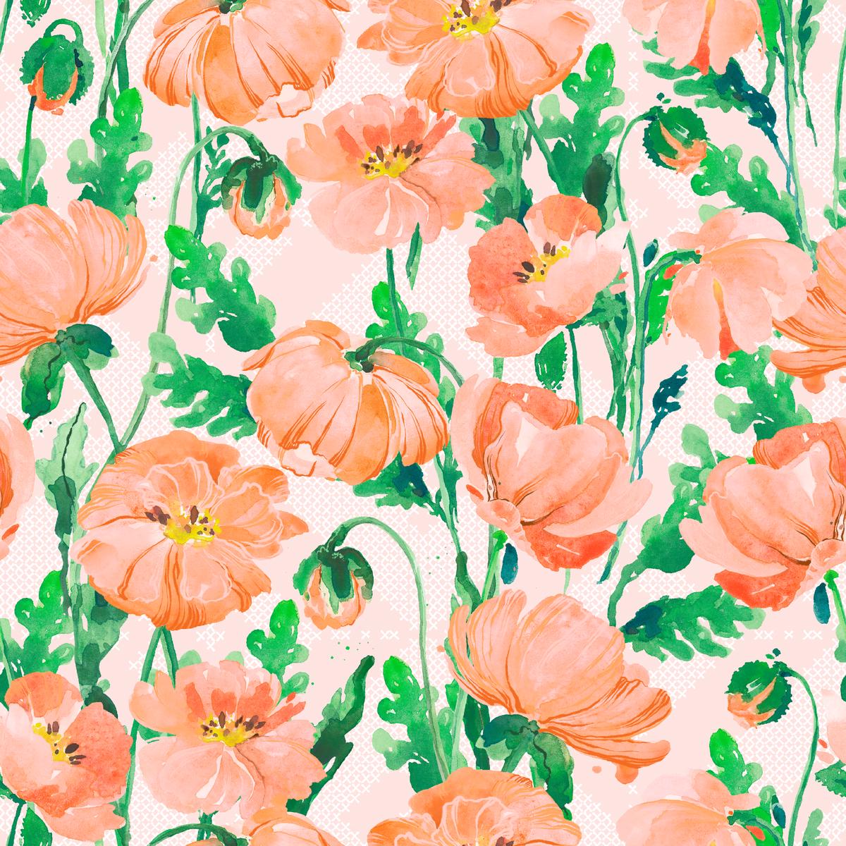 Holly Thomas Peach Poppies Watercolor Floral Fabric