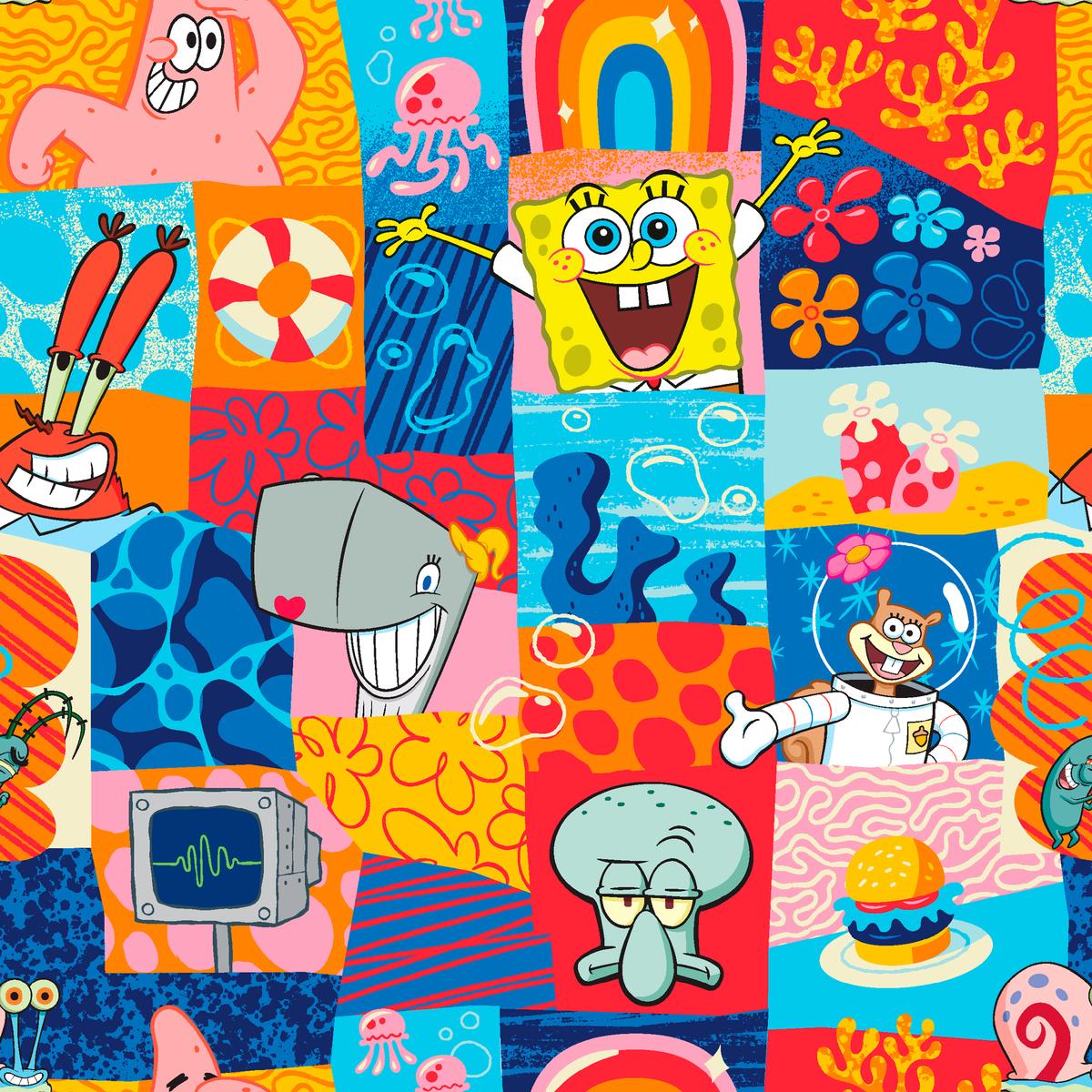 Nickelodeon SpongeBob SquarePants Colorful Patchwork Fabric