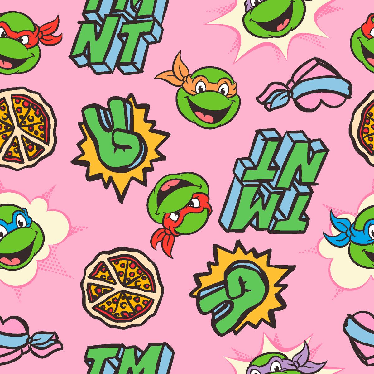 Nickelodeon TMNT Retro Pop on Pink Fabric