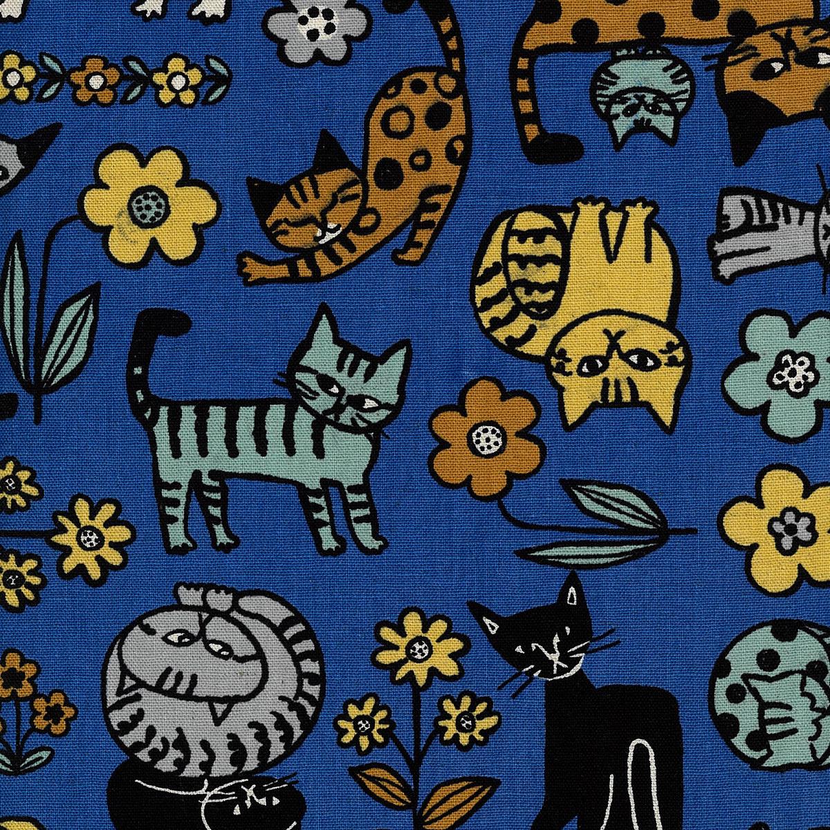 Scandinavian Style Cat Cotton Linen Canvas - Blue YGA-89070-1