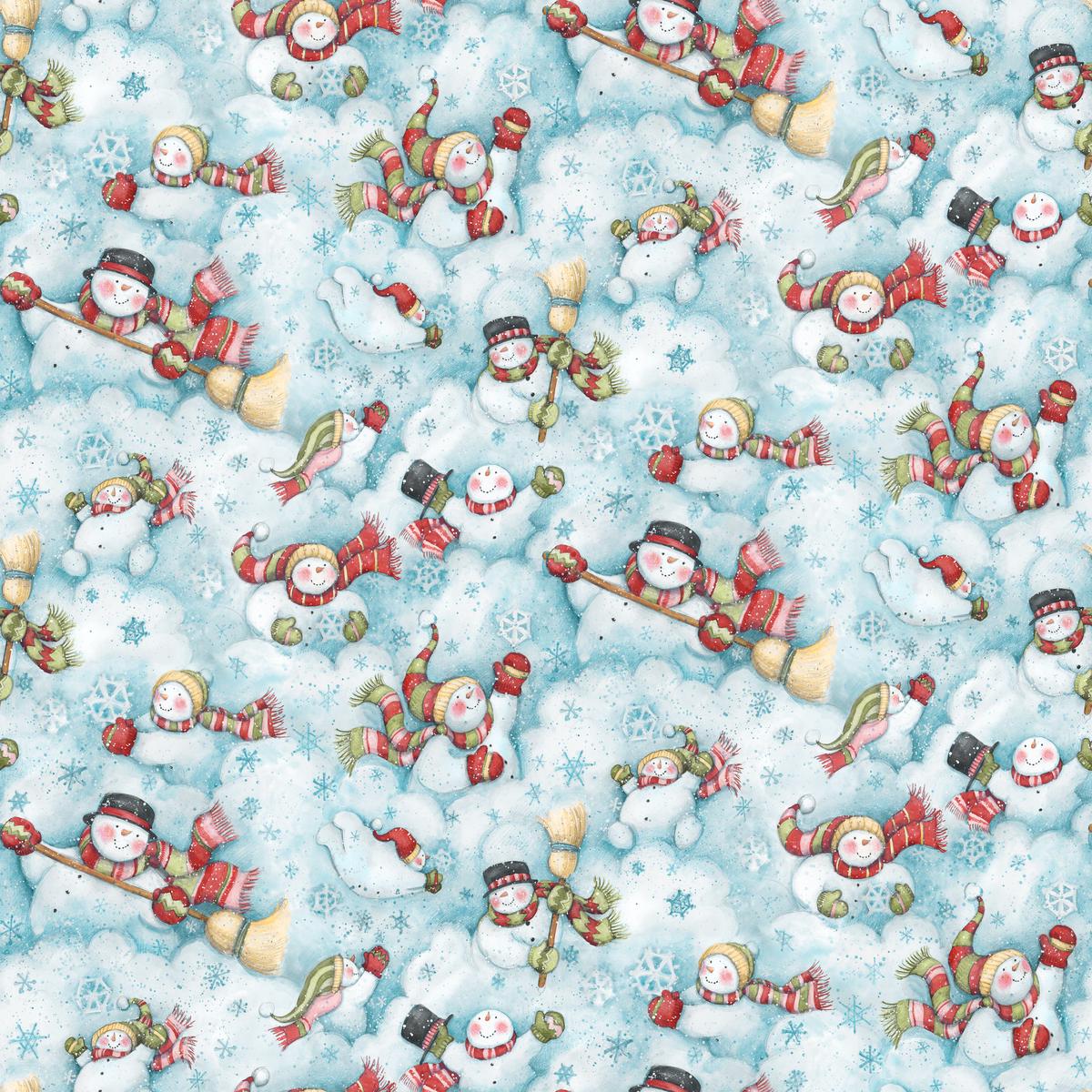 Susan Winget Playful Snowmen Warm Tones Fabric