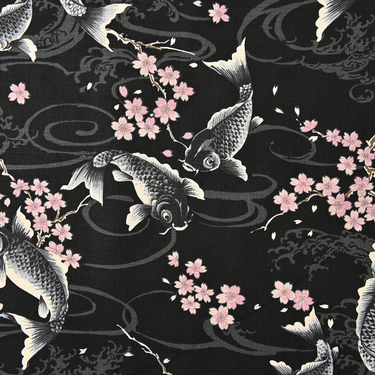 Todoroki Koi Carp Cotton Dobby - Black YGA-49110-1