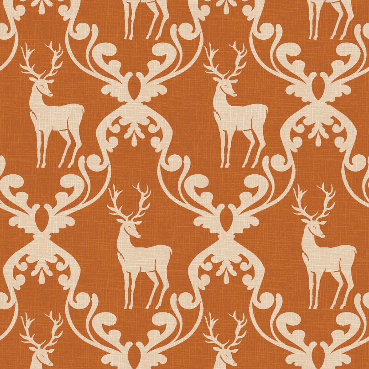 Damask Holiday Deer on Gold & Cream Fabric