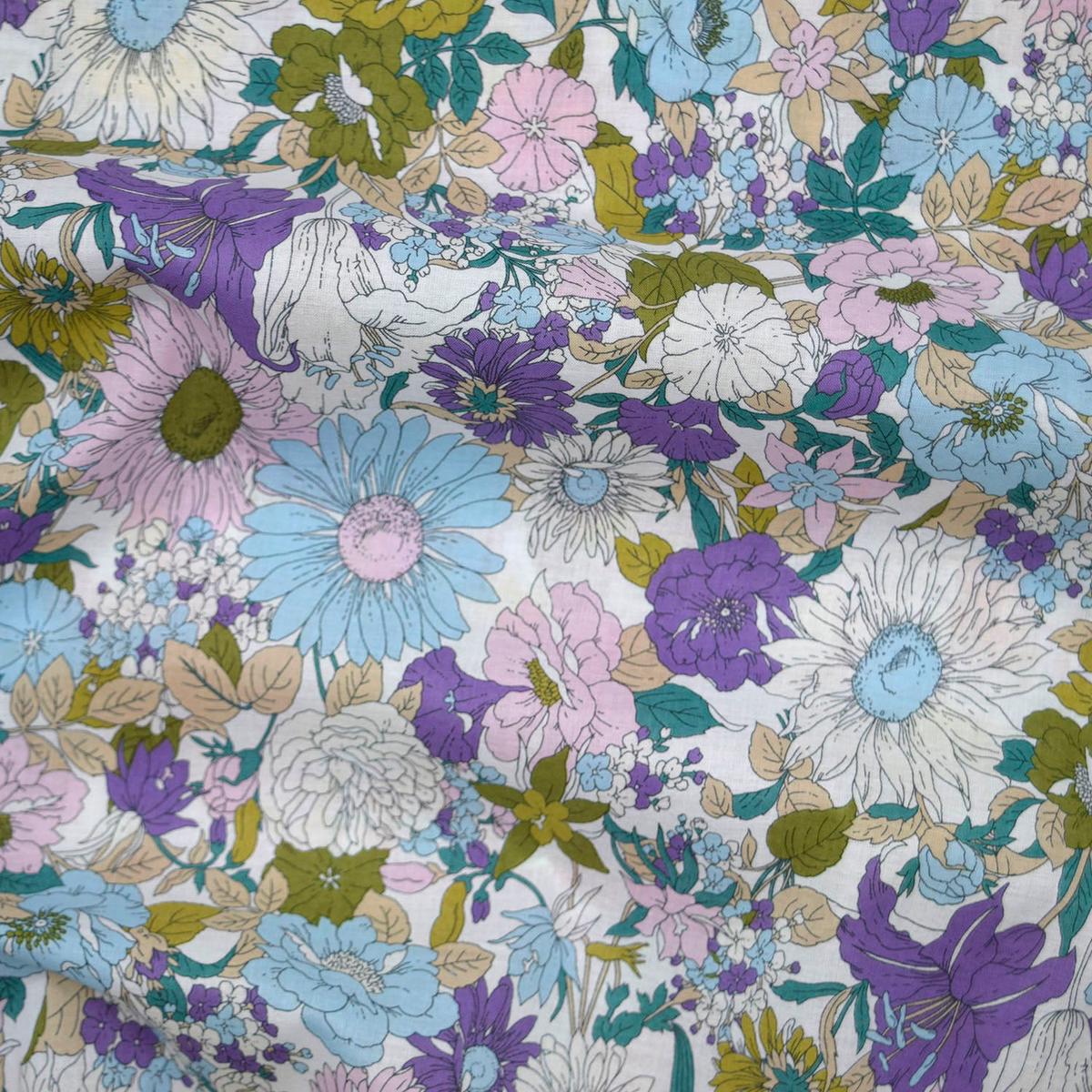 Flownny Summer Flowers Cotton Lawn - White x Purple NFA-1000-5