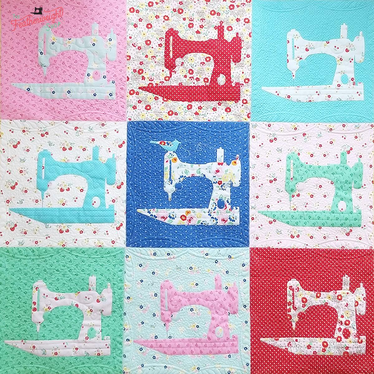 Quilt Kit, Featherweight Bluebirds Wallhanging featuring Flock of Singers Pattern with Diecuts