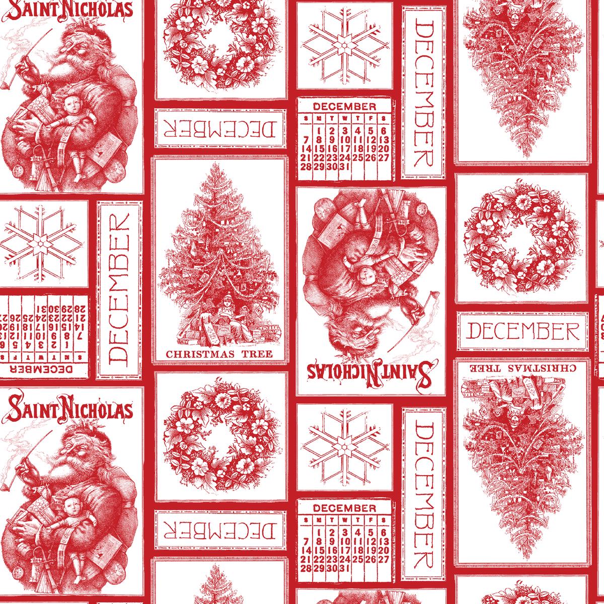 Saint Nick Collage on Red Fabric
