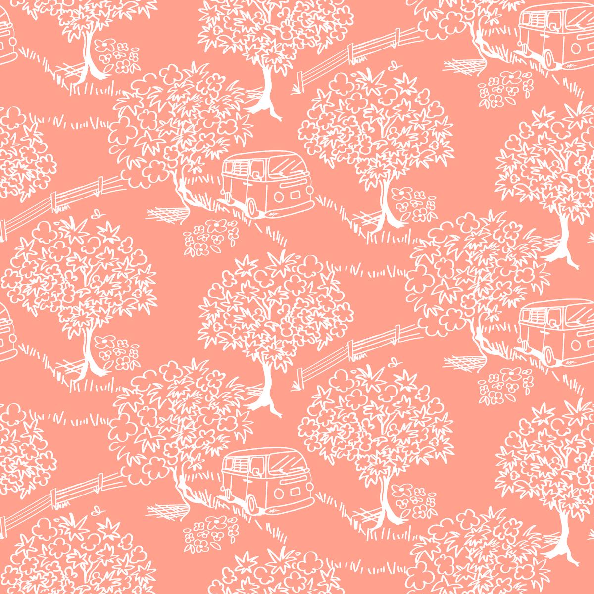 Scenic Trees on Coral Fabric