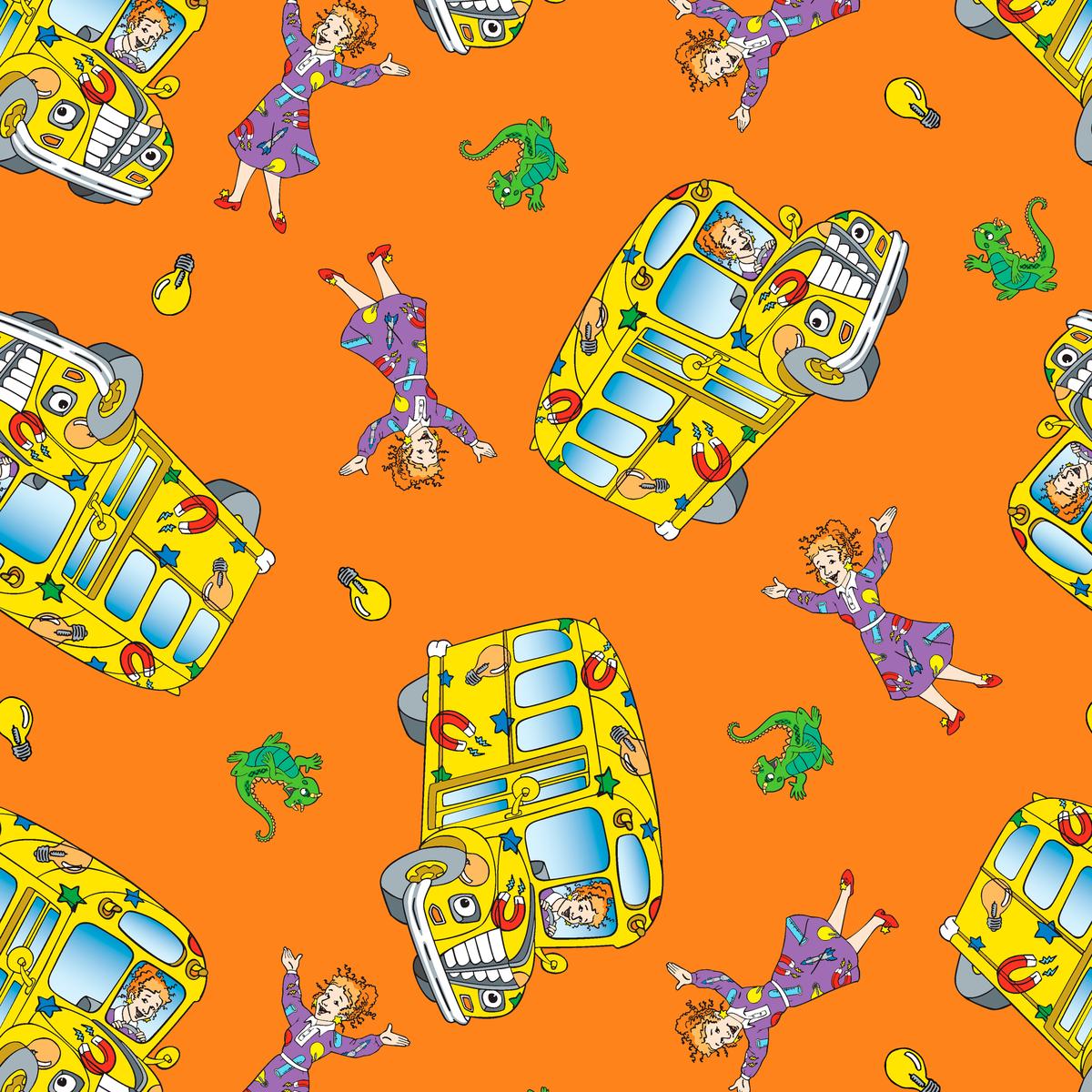 The Magic School Bus Ms. Frizzle Adventures on Orange Fabric
