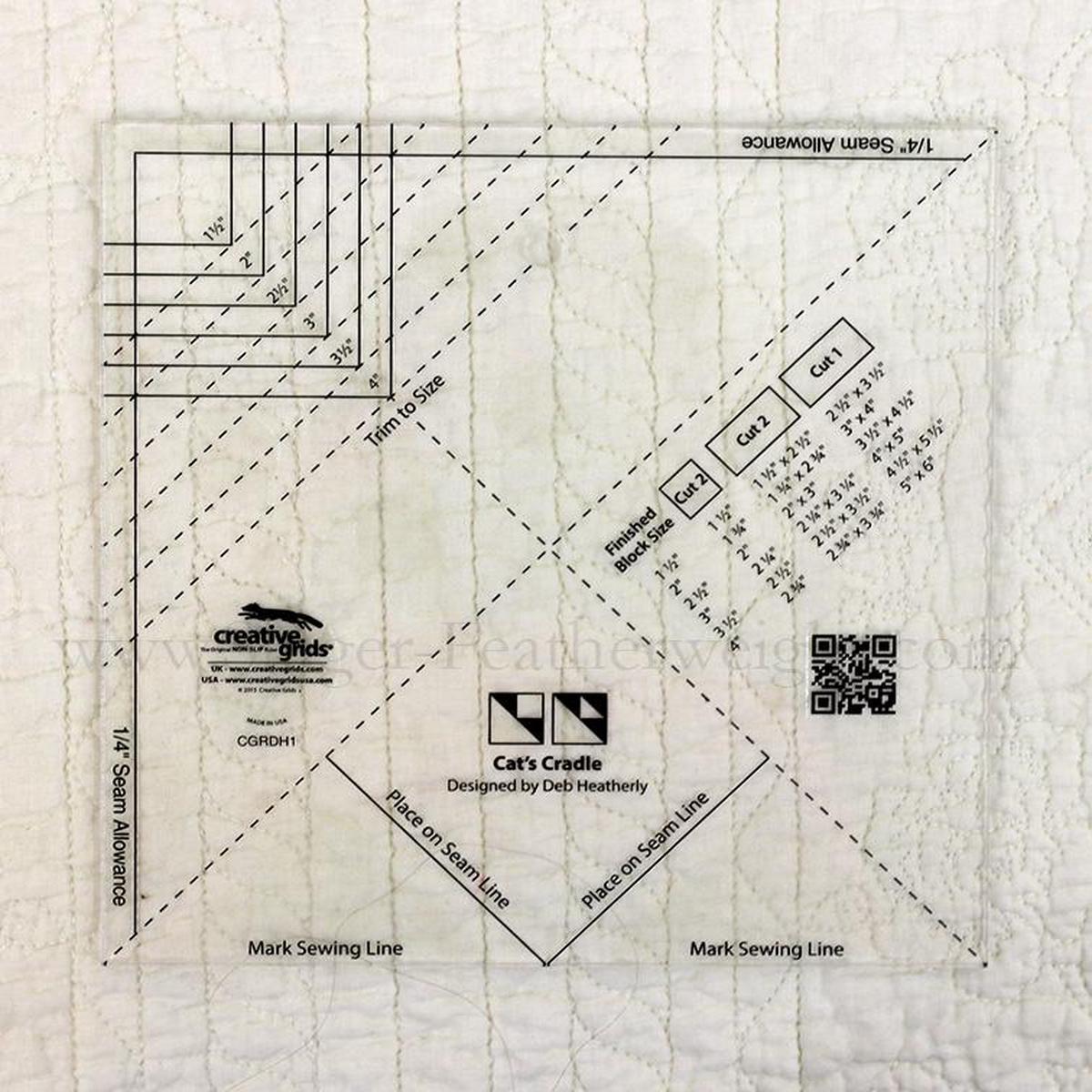 Cutting Ruler, CREATIVE GRIDS Cat's Cradle designed by Deb Heatherly (with self-grips)