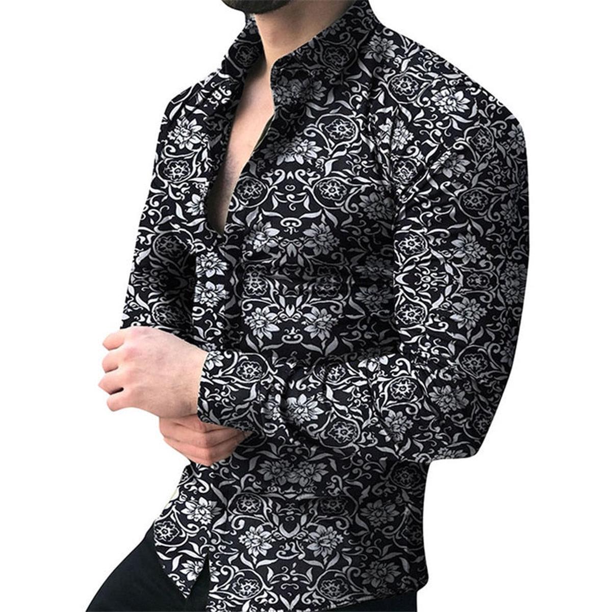 Men Shirt Long Sleeve Top Floral Male Blouse Casual Shirts Summer Autumn Shirts hawaiian Men Clothes camisa masculina