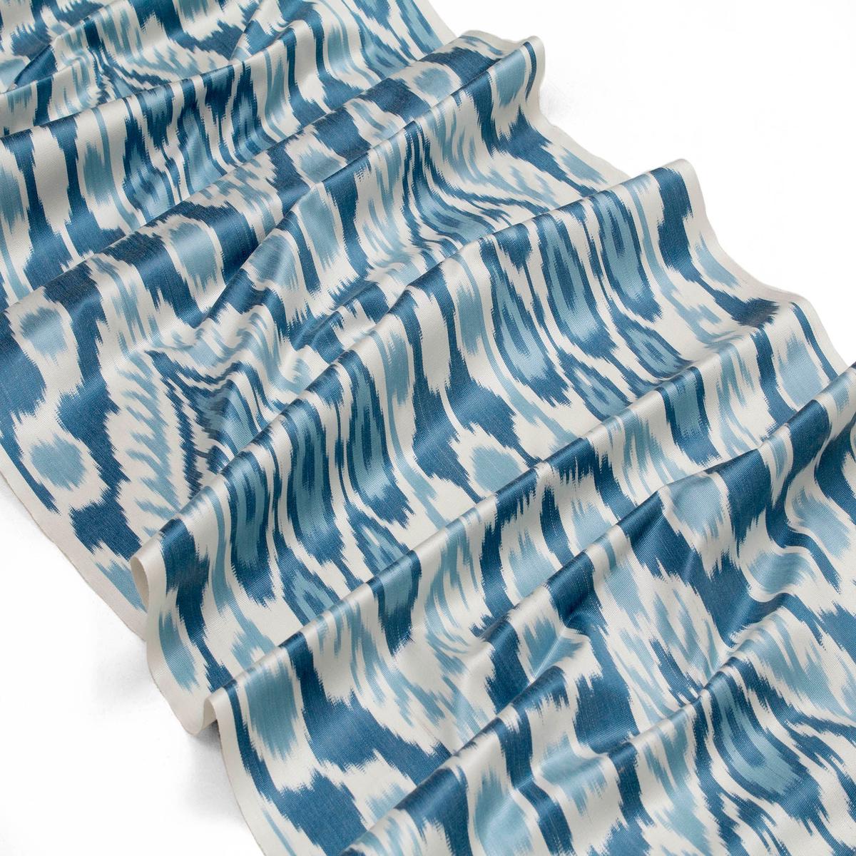 Blue and White Silk Ikat Fabric - Authentic Ikat Pattern Fabric, Uzbek Silk Material, Upholstery Ikat Textile by the Yard, Bohemian Ikat Upholstery