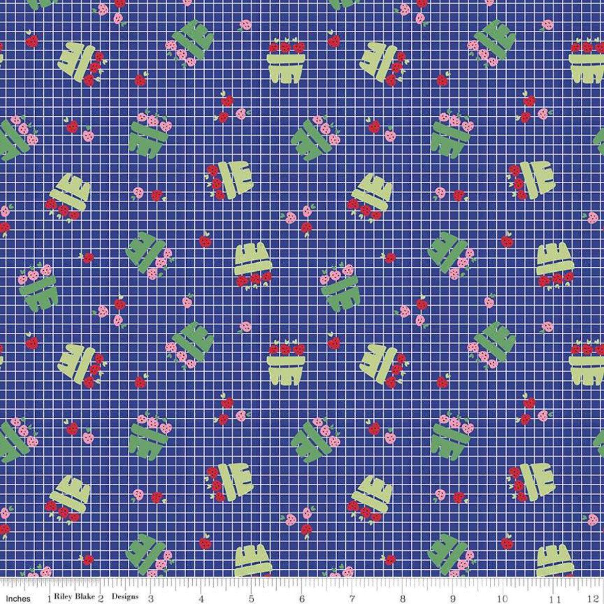 Fabric, Shortcake by Heidi Staples of Fabric Mutt - SHORTCAKE BERRIES ROYAL BLUE (by the yard)