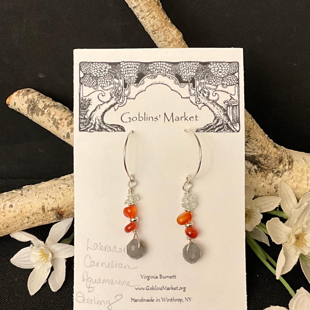 Labradorite, Carnelian & Aquamarine Earrings
