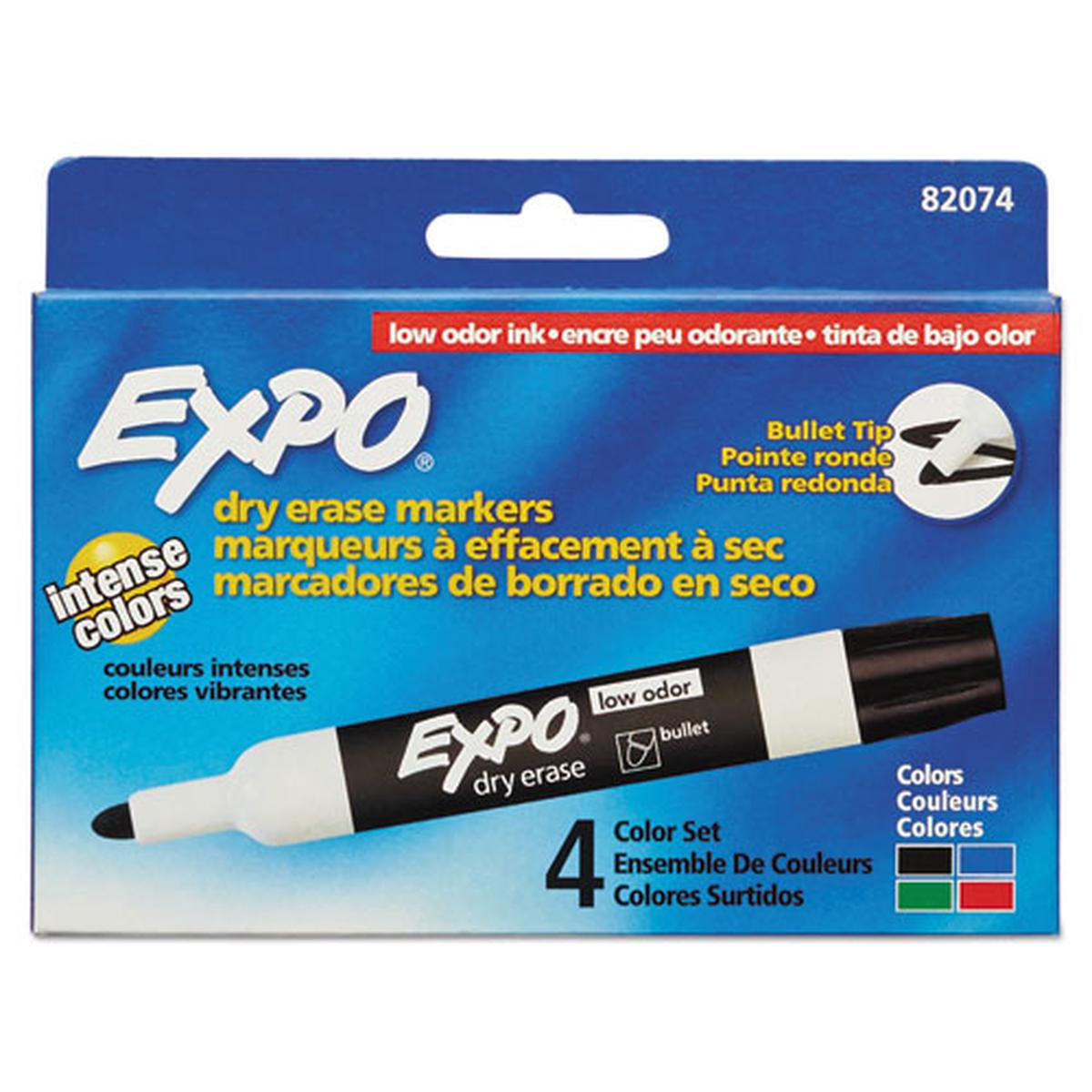 Low-odor Dry-erase Marker, Medium Bullet Tip, Assorted Colors, 4-set
