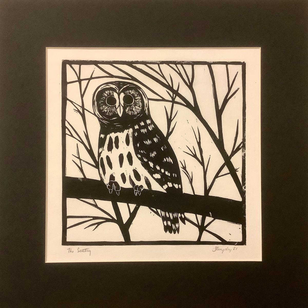 The Sentry Rubber Block Print with Black Mat