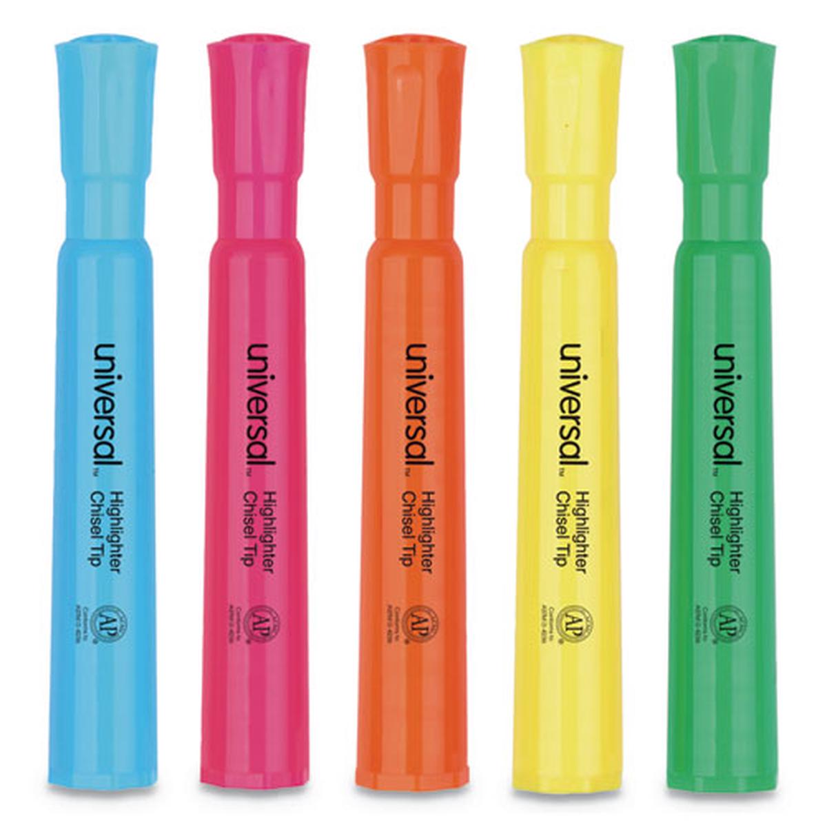 Desk Highlighters, Chisel Tip, Assorted Colors, 5-set